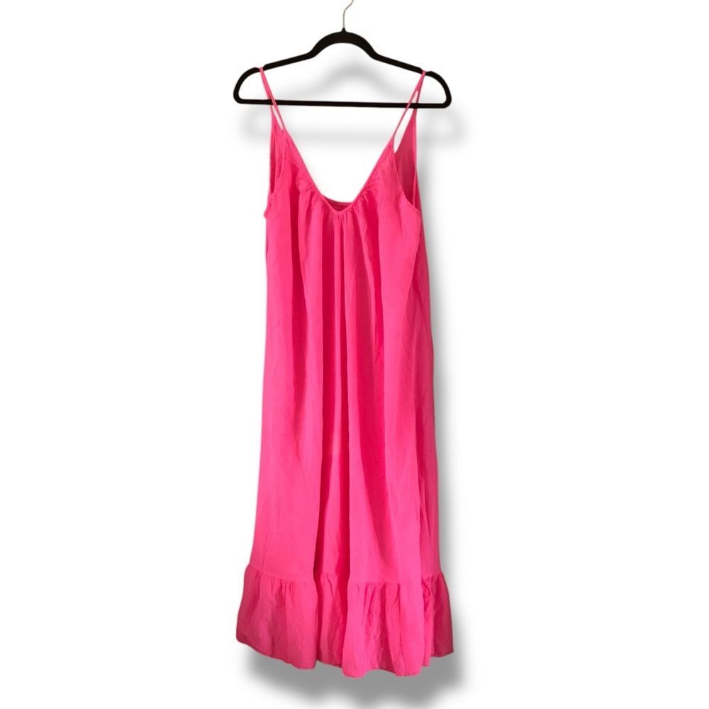 9seed Paloma Ruffled Light Weight Cover Up Dress Hot Pink One Size Resort Beach